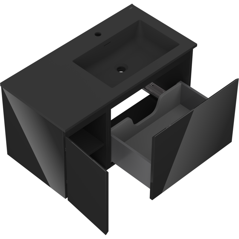 Mexen Orio шкаф за баня 90 cm с мивка Otis дясна, 1S, 1D, черен гланц/черен мат - 91A13-09047-3-BBFF70-W18P71