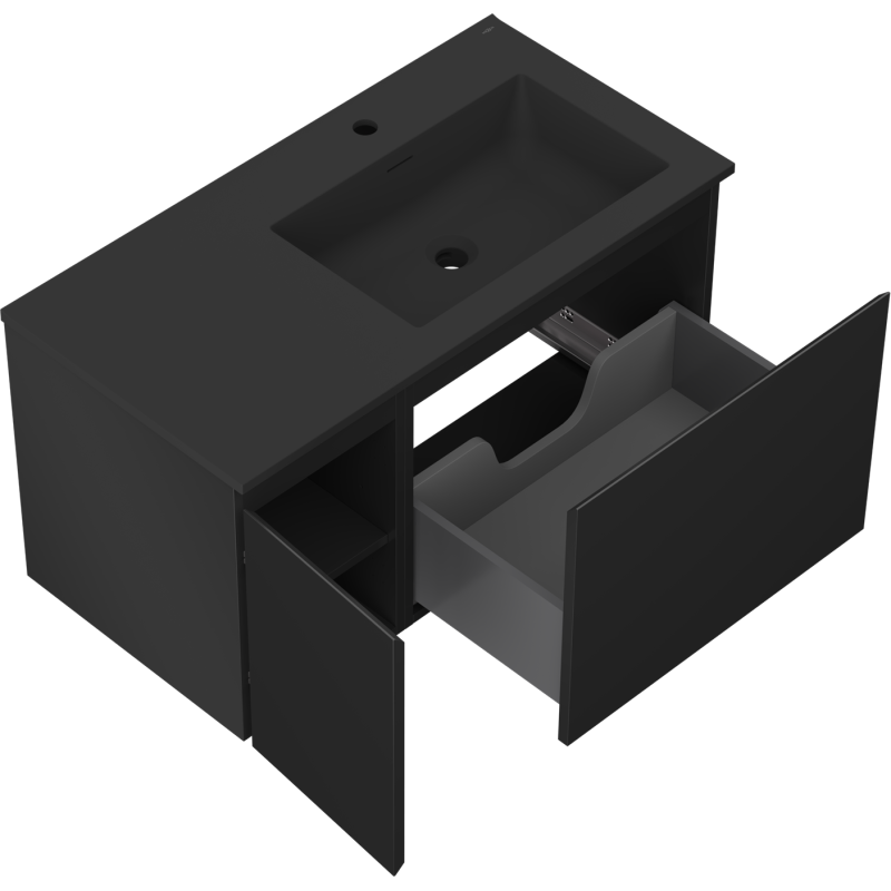 Mexen Orio баня шкаф 90 см с мивка Otis дясна, 1S, 1D, черен мат - 91A13-09047-3-BBFF71-W18P71