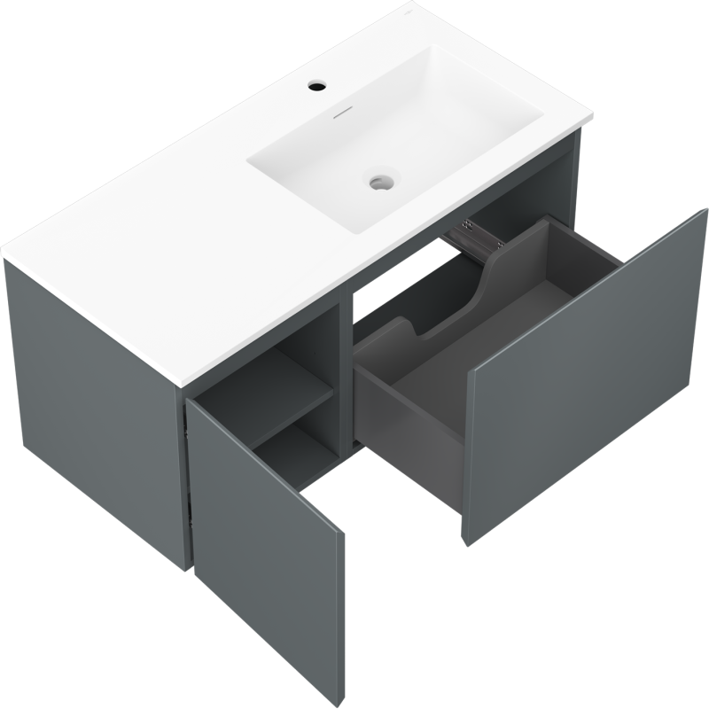 Mexen Orio шкаф за баня 100 см с мивка Otis дясна, 1S, 1D, графит мат/бял мат - 91A13-10047-3-BBFF66-W18P01