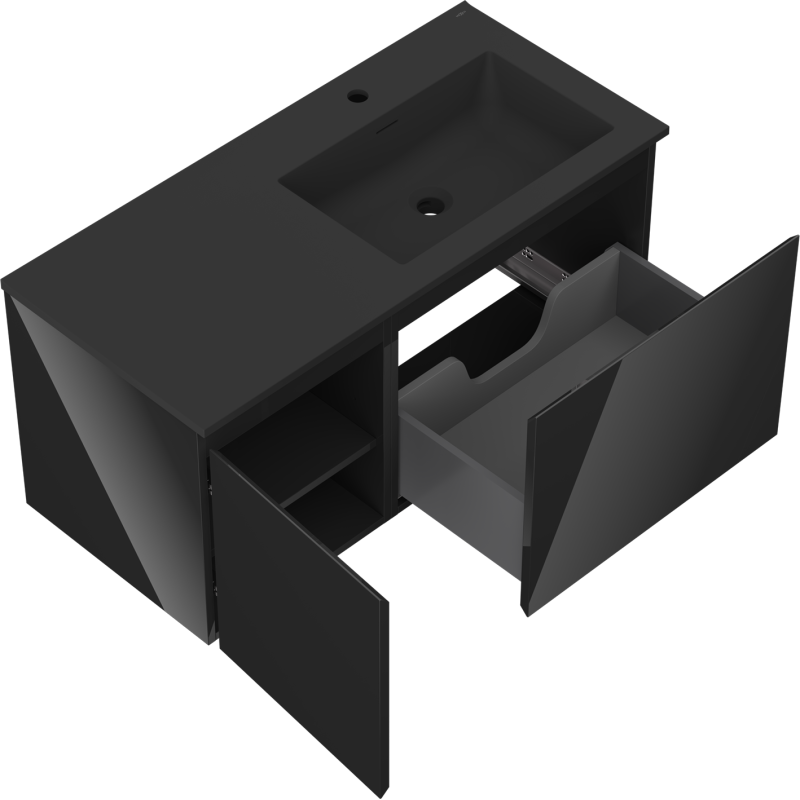 Mexen Orio шкаф за баня 100 см с мивка Otis дясна, 1S, 1D, черен гланц/черен мат