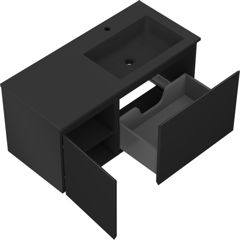 Mexen Orio шкафче за баня 100 см с мивка Otis дясна, 1S, 1D, черен мат - 91A13-10047-3-BBFF71-W18P71