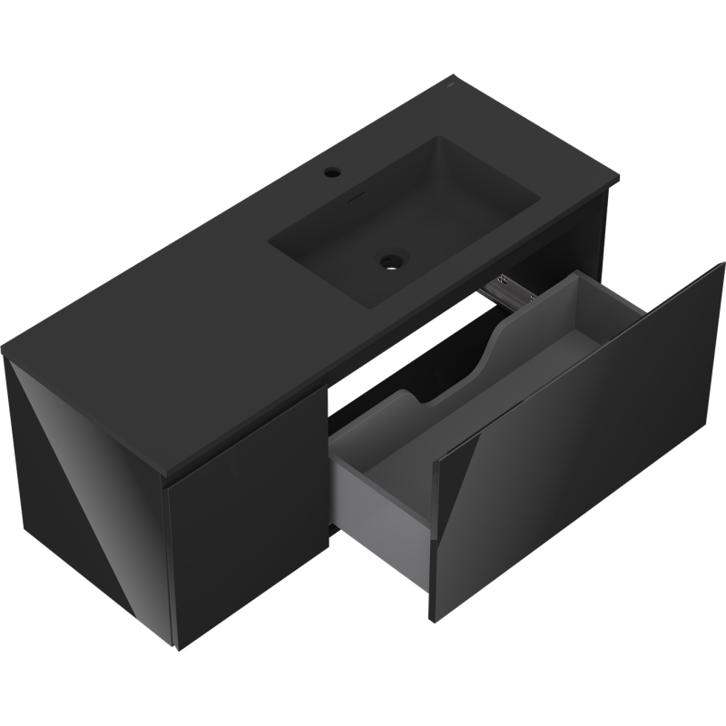 Mexen Orio шкаф за баня 120 см с мивка Otis дясна, 1S, 1D, черен гланц/черен мат - 91A13-12047-3-BBFF70-W18P71