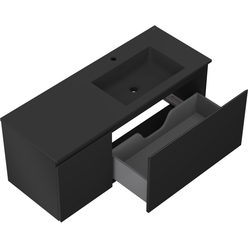 Mexen Orio шкафче за баня 120 см с мивка Otis дясна, 1S, 1D, черен мат - 91A13-12047-3-BBFF71-W18P71