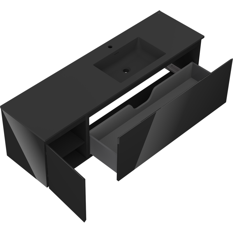 Mexen Orio баня шкаф 160 см с мивка Otis дясна, 1S, 1D, черен гланц/черен мат - 91A13-16047-3-BBFF70-W18P71