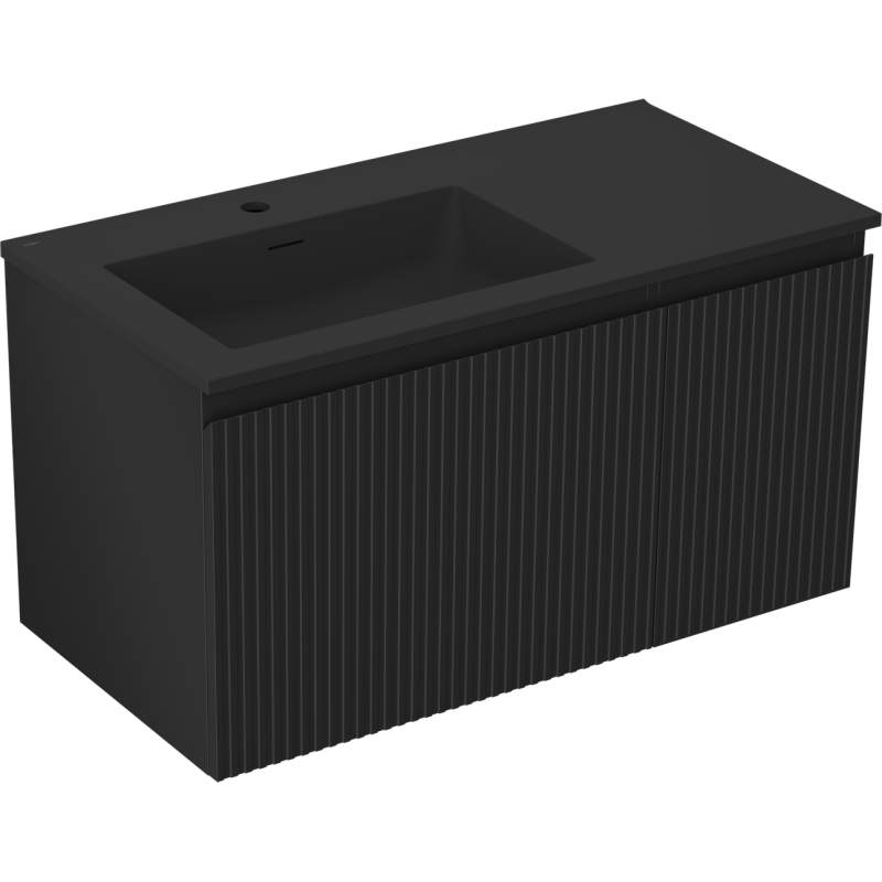 Mexen Rivel баня шкаф 90 см с мивка Otis лява, 1S, 1D, оребрена, черна мат - 91A23-09047-3-BBFF71-W18L71