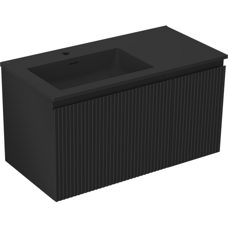 Mexen Rivel баня шкаф 90 см с мивка Otis лява, 1S, 1D, оребрена, черна мат - 91A23-09047-3-BBFF71-W18L71