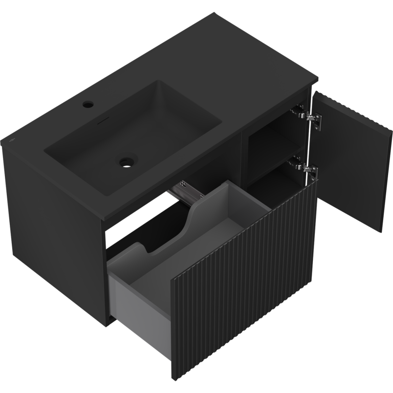 Mexen Rivel баня шкаф 90 см с мивка Otis лява, 1S, 1D, оребрена, черна мат - 91A23-09047-3-BBFF71-W18L71