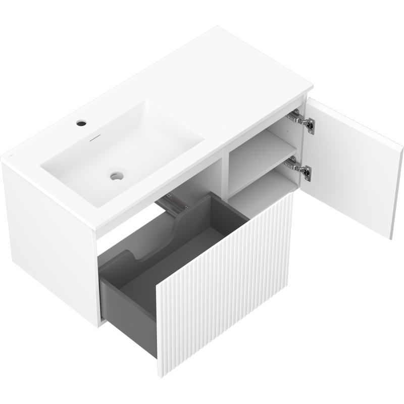 Mexen Rivel шкафче за баня 100 см с мивка Otis ляво, 1S, 1D, оребрено, бяло мат
