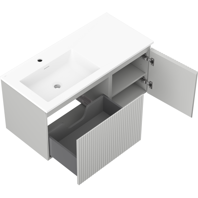 Mexen Rivel баня шкаф 100 cm с мивка Otis лява, 1S, 1D, оребрена, сиво мат/бяло мат - 91A23-10047-3-BBFF62-W18L01