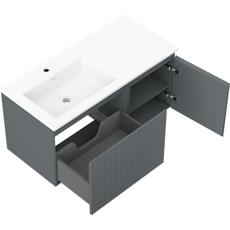 Mexen Rivel баня шкаф 100 см с мивка Otis лява, 1S, 1D, рифован, графит мат/бял мат - 91A23-10047-3-BBFF66-W18L01