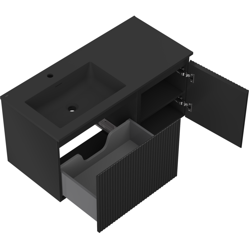 Mexen Rivel шкаф за баня 100 см с мивка Otis лява, 1S, 1D, релефна, черна мат - 91A23-10047-3-BBFF71-W18L71