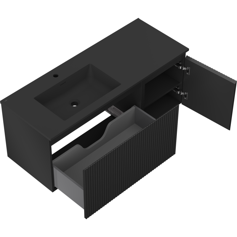 Mexen Rivel шкаф за баня 120 см с мивка Otis ляв, 1S, 1D, гофриран, черен мат