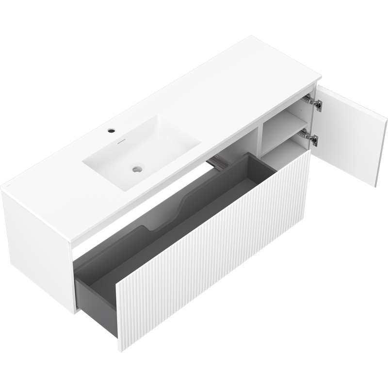 Mexen Rivel баня шкаф 160 см с мивка Otis ляво, 1S, 1D, оребрена, бяла мат - 91A23-16047-3-BBFF01-W18L01