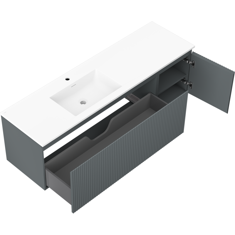 Mexen Rivel баня шкаф 160 см с мивка Otis лява, 1S, 1D, набраздена, графит мат/бял мат - 91A23-16047-3-BBFF66-W18L01
