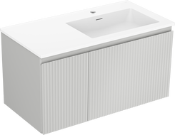 Mexen Rivel шкаф за баня 90 см с мивка Otis дясна, 1S, 1D, рифлен, сив мат/бял мат - 91A23-09047-3-BBFF62-W18P01