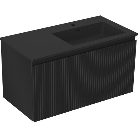 Mexen Rivel баня шкаф 90 cm с мивка Otis дясна, 1S, 1D, рифелов, черен мат - 91A23-09047-3-BBFF71-W18P71