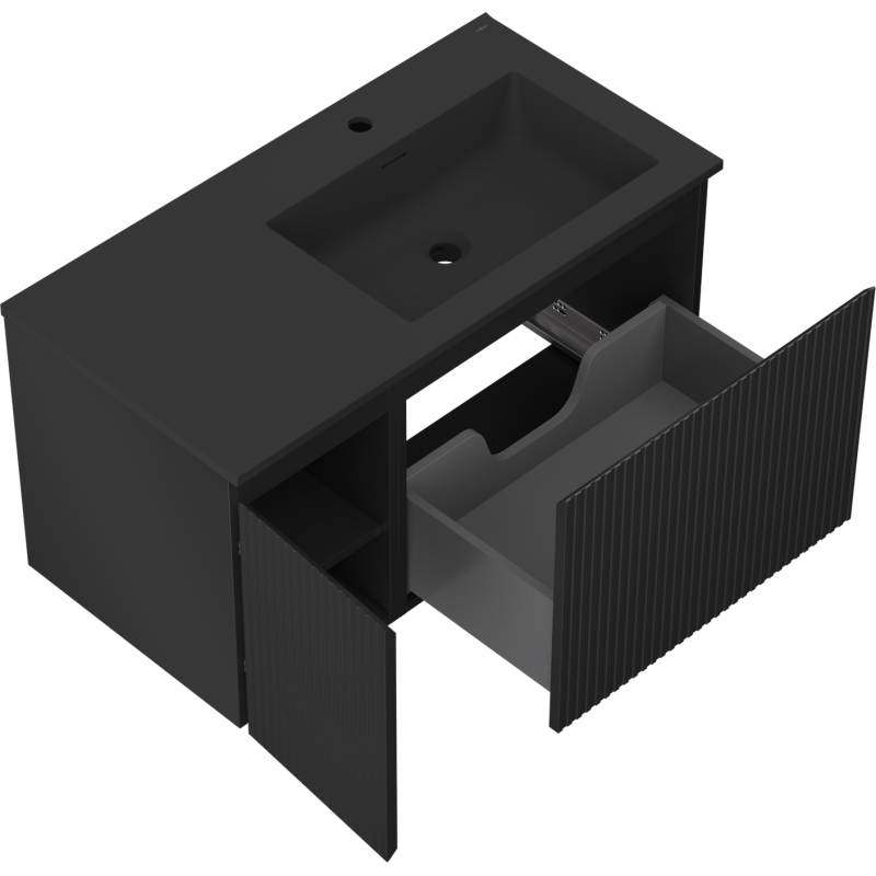 Mexen Rivel баня шкаф 90 cm с мивка Otis дясна, 1S, 1D, рифелов, черен мат - 91A23-09047-3-BBFF71-W18P71