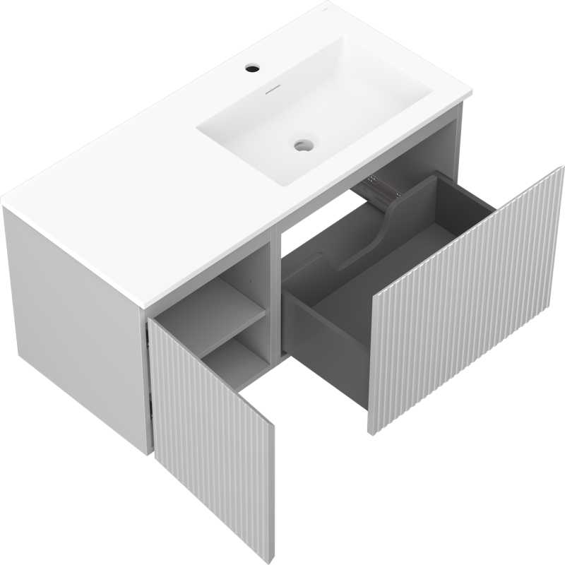 Mexen Rivel шкаф за баня 100 см с умивалник Otis дясна, 1S, 1D, рифована, сив мат/бял мат - 91A23-10047-3-BBFF62-W18P01