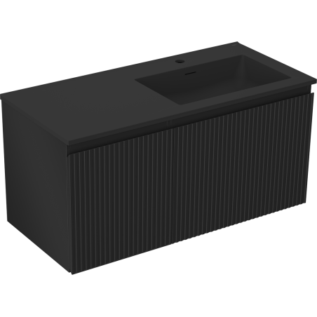 Mexen Rivel шкаф за баня 100 cm с мивка Otis дясна, 1S, 1D, рифлована, черна мат - 91A23-10047-3-BBFF71-W18P71