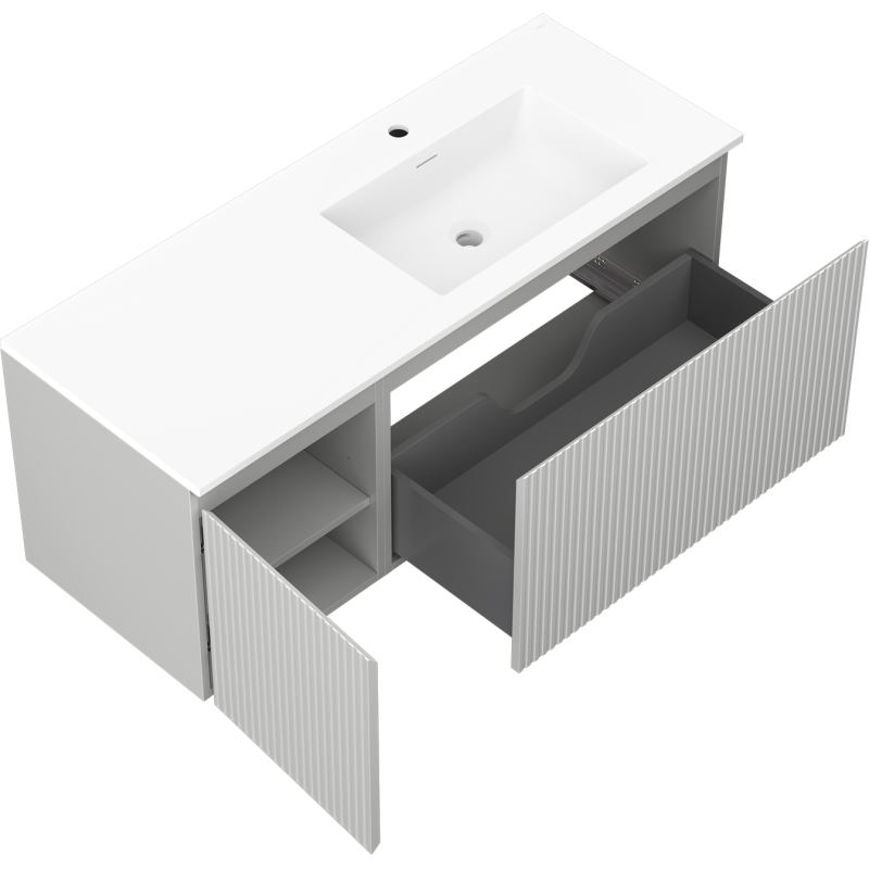 Mexen Rivel шкаф за баня 120 см с умивалник Otis десен, 1S, 1D, рифелован, сив