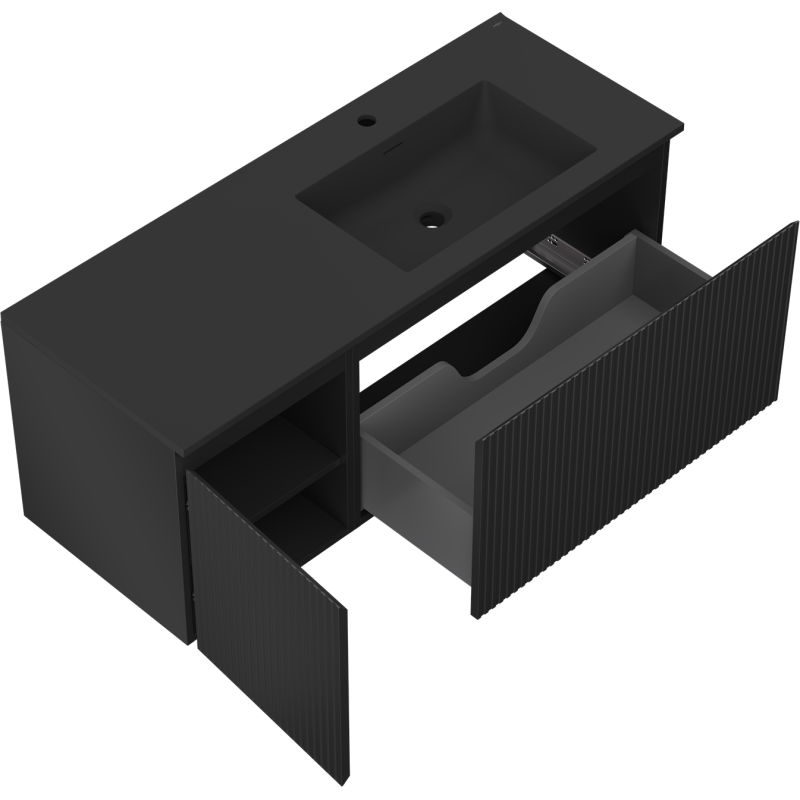 Mexen Rivel баня шкаф 120 см с мивка Otis дясна, 1S, 1D, рифелована, черен мат - 91A23-12047-3-BBFF71-W18P71