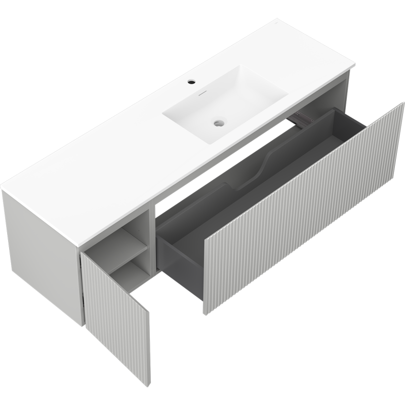 Mexen Rivel баня шкаф 160 cm с мивка Otis дясна, 1S, 1D, рифелован, сив мат/бял мат - 91A23-16047-3-BBFF62-W18P01