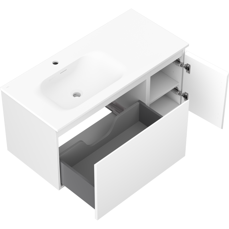 Mexen Orio шкаф за баня 90 см с мивка Vela лява, 1S, 1D, бял мат - 91A13-09047-3-BBFF01-W23L01