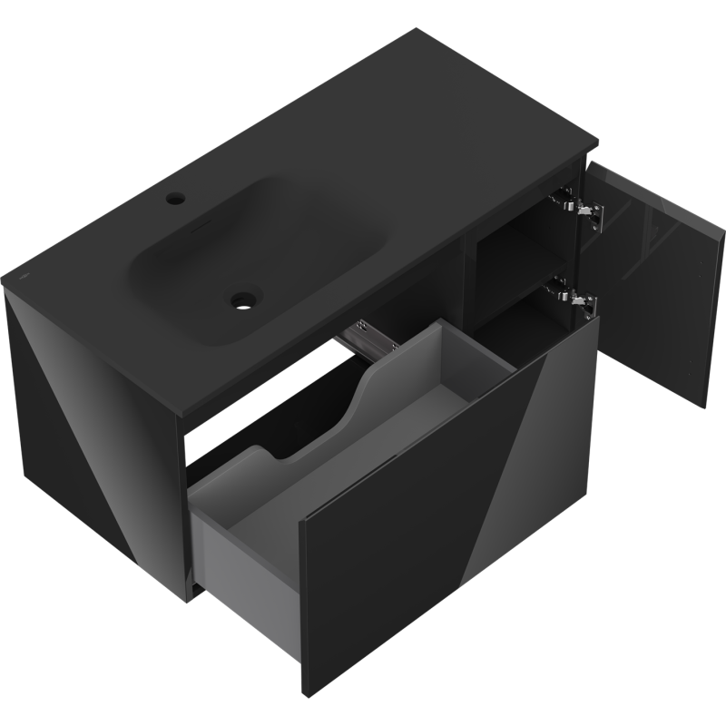 Mexen Orio шкаф за баня 100 cm с мивка Vela лява, 1S, 1D, черен гланц/черен мат - 91A13-10047-3-BBFF70-W23L71