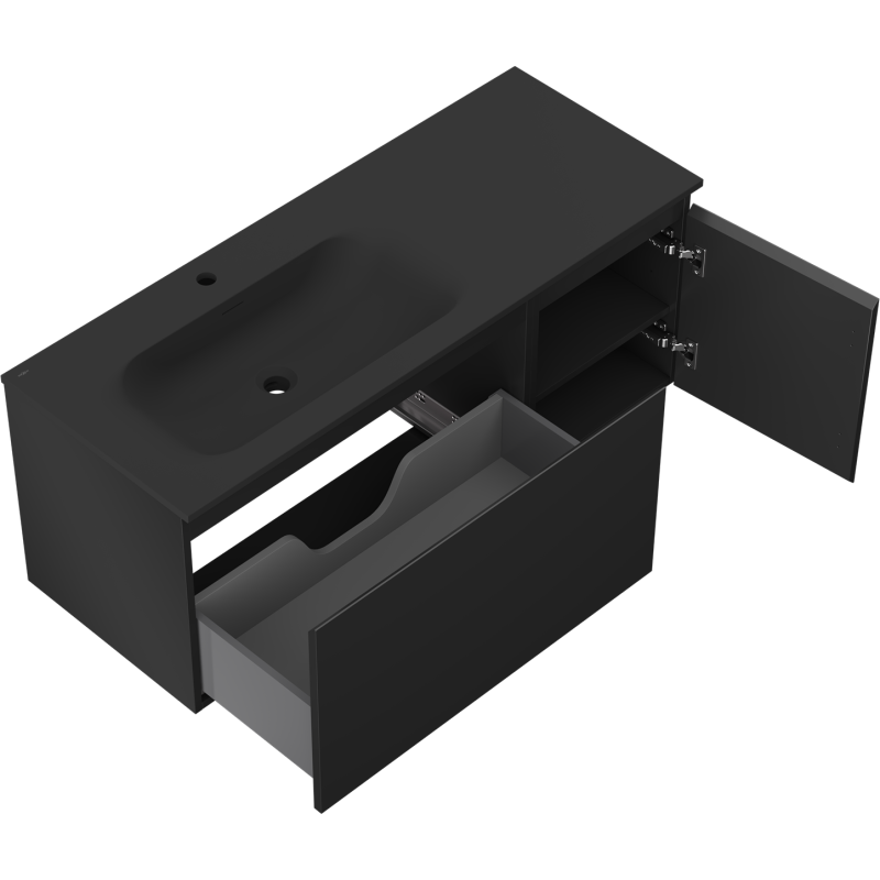 Mexen Orio шкаф за баня 120 см с мивка Vela лява, 1S, 1D, черен мат - 91A13-12047-3-BBFF71-W23L71