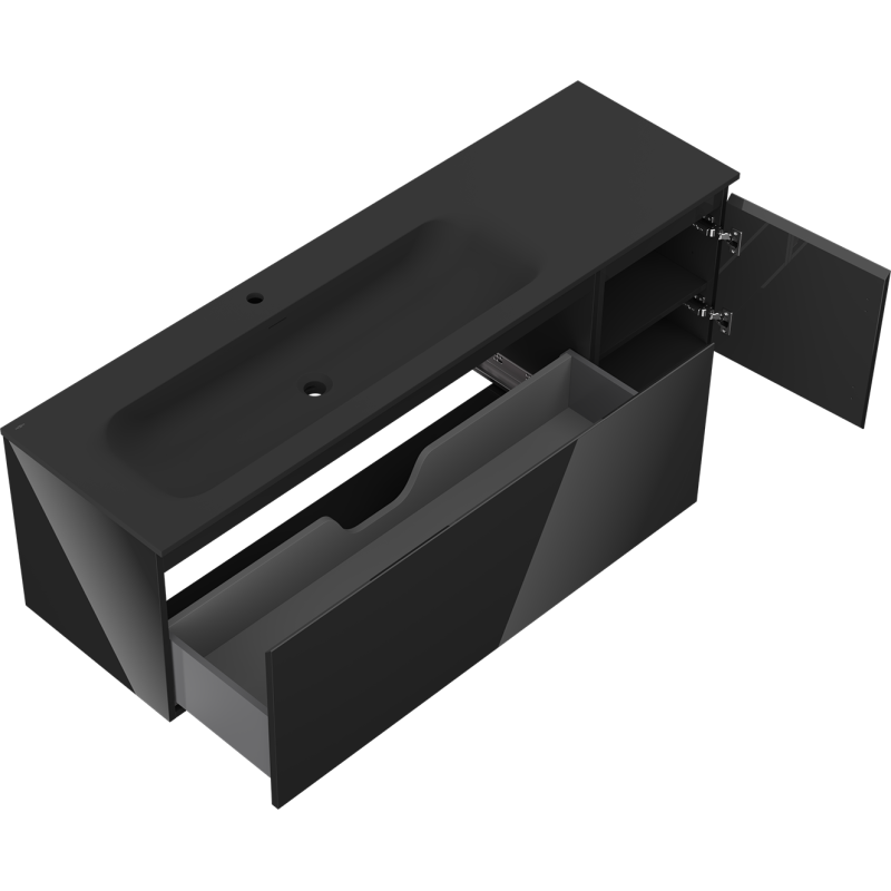 Mexen Orio шкаф за баня 160 см с мивка Vela лява, 1S, 1D, черен гланц/черен мат