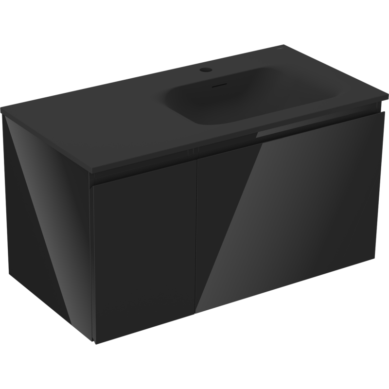 Mexen Orio Шкаф за баня 90 см с мивка Vela отдясно, 1S, 1D, черен гланц/черен мат - 91A13-09047-3-BBFF70-W23P71