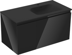 Mexen Orio Шкаф за баня 90 см с мивка Vela отдясно, 1S, 1D, черен гланц/черен мат - 91A13-09047-3-BBFF70-W23P71