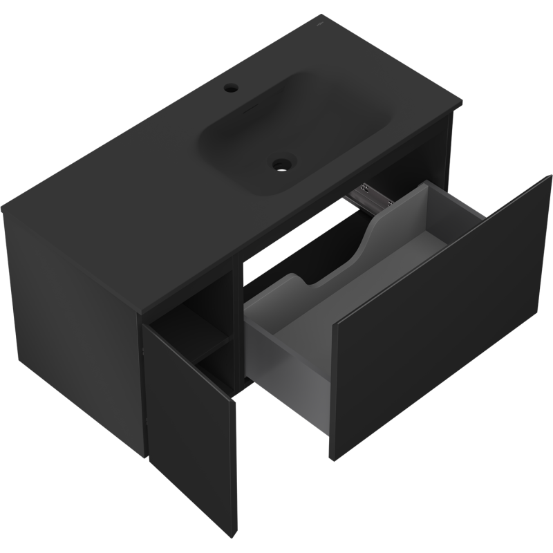 Mexen Orio шкаф за баня 100 см с мивка Vela дясна, 1S, 1D, черна мат - 91A13-10047-3-BBFF71-W23P71