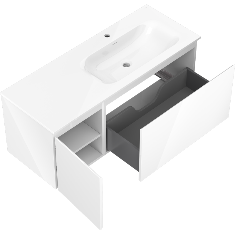 Mexen Orio баня шкаф 120 см с мивка Vela дясна, 1S, 1D, бял гланц - 91A13-12047-3-BBFF00-W23P00