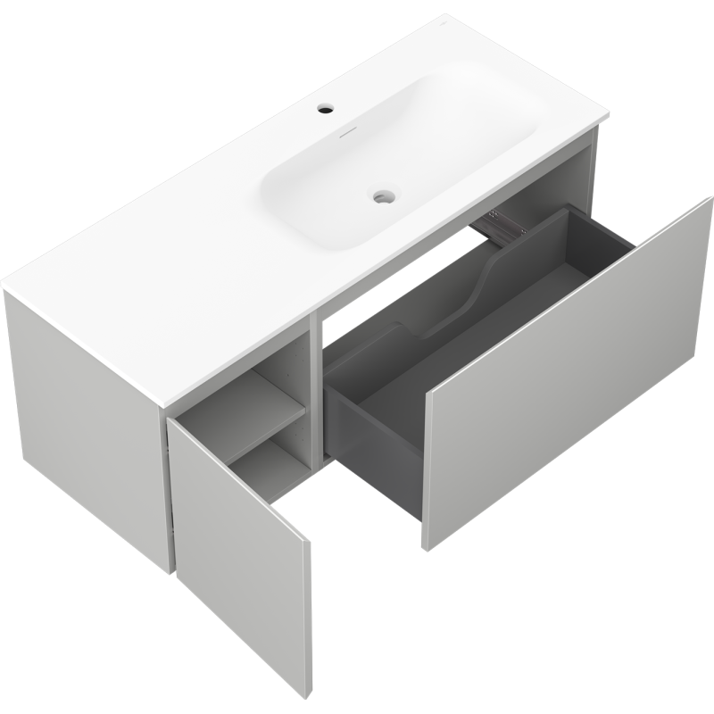 Mexen Orio шкаф за баня 120 см с мивка Vela дясна, 1S, 1D, сив мат/бял мат - 91A13-12047-3-BBFF62-W23P01