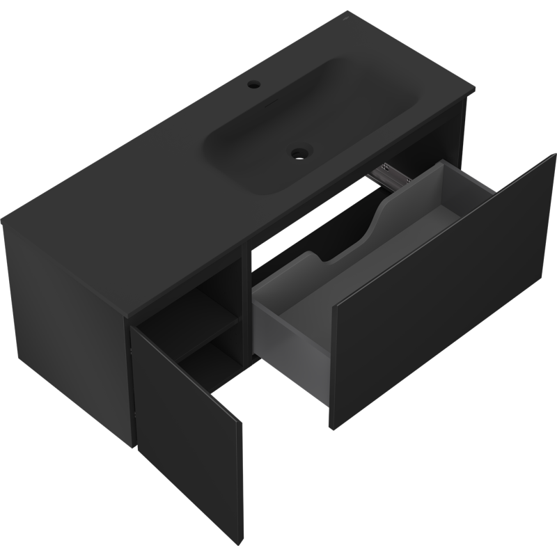 Mexen Orio шкаф за баня 120 см с мивка Vela дясна, 1S, 1D, черен мат - 91A13-12047-3-BBFF71-W23P71