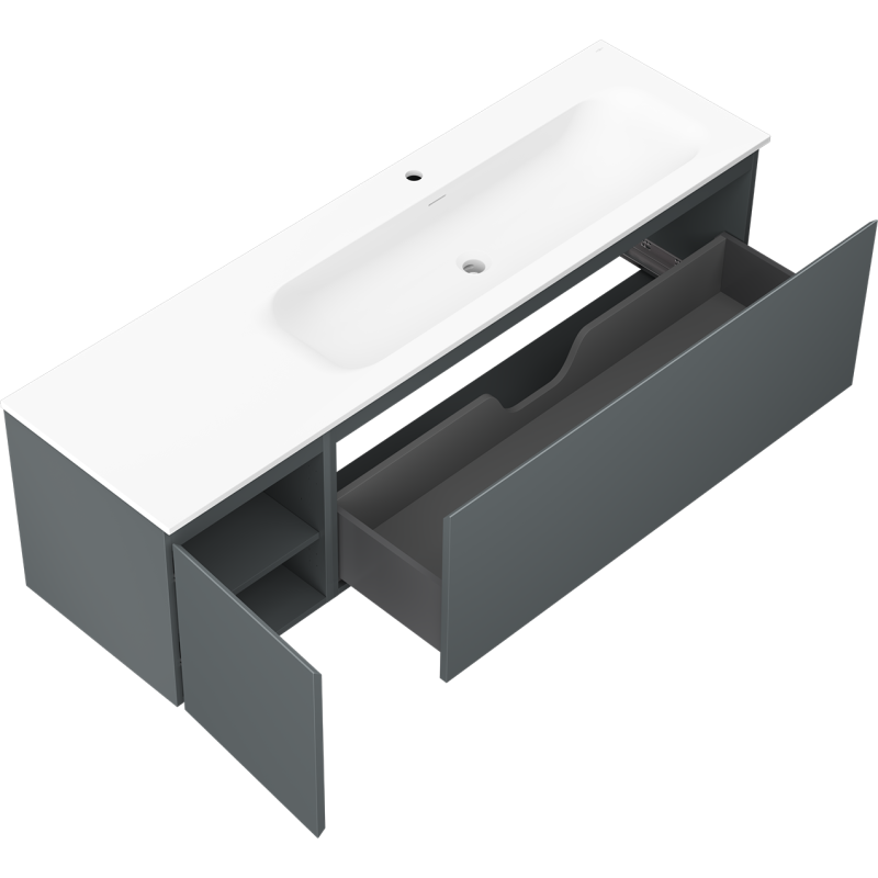 Mexen Orio баня шкаф 160 см с мивка Vela дясна, 1S, 1D, графит мат/бял мат - 91A13-16047-3-BBFF66-W23P01