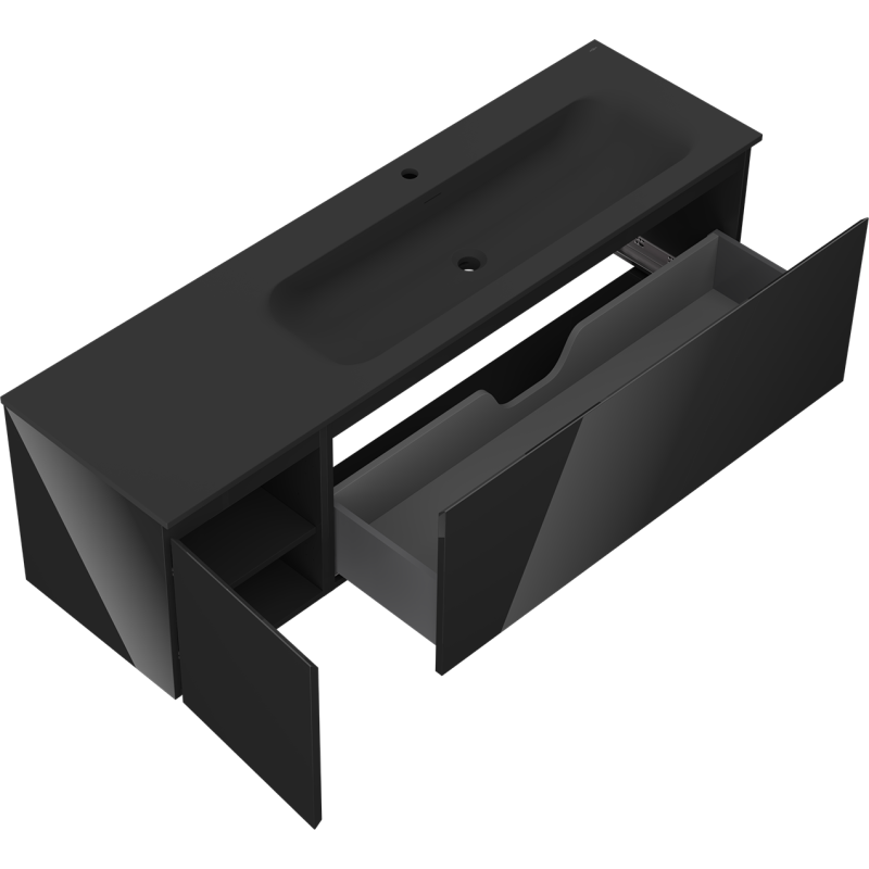 Mexen Orio шкаф за баня 160 см с мивка Vela дясна, 1S, 1D, черен гланц/черен мат - 91A13-16047-3-BBFF70-W23P71