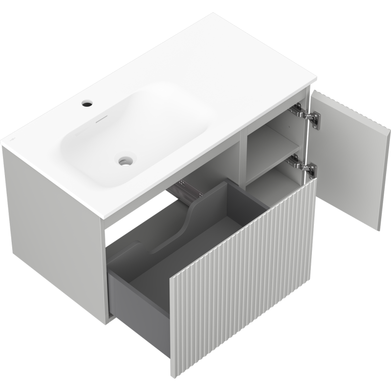 Mexen Rivel баня 90 см с мивка Vela лява, 1S, 1D, оребрена, сиво мат/бяло мат - 91A23-09047-3-BBFF62-W23L01