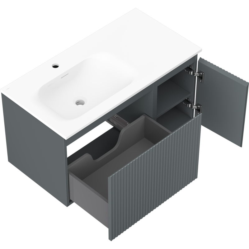 Mexen Rivel шкаф за баня 90 см с мивка Vela лява, 1S, 1D, рифлена, графит мат/бяла мат - 91A23-09047-3-BBFF66-W23L01