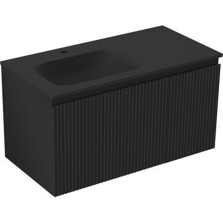 Mexen Rivel шкаф за баня 90 см с мивка Vela лява, 1S, 1D, релефна, черна мат - 91A23-09047-3-BBFF71-W23L71