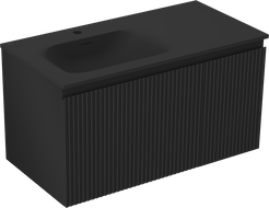 Mexen Rivel шкаф за баня 90 см с мивка Vela лява, 1S, 1D, релефна, черна мат - 91A23-09047-3-BBFF71-W23L71