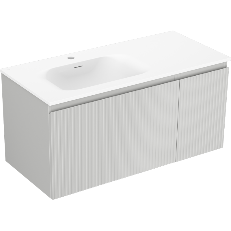 Mexen Rivel шкаф за баня 100 см с мивка Vela лява, 1S, 1D, рифлен, сив мат/бял мат
