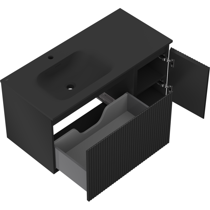 Mexen Rivel баня шкаф 100 см с мивка Vela лява, 1S, 1D, рифлована, черна мат - 91A23-10047-3-BBFF71-W23L71
