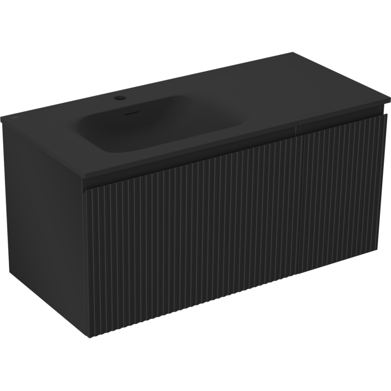 Mexen Rivel баня шкаф 100 см с мивка Vela лява, 1S, 1D, рифлована, черна мат - 91A23-10047-3-BBFF71-W23L71