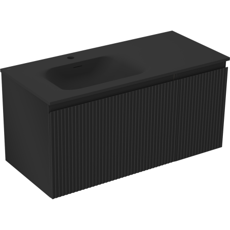 Mexen Rivel баня шкаф 100 см с мивка Vela лява, 1S, 1D, рифлована, черна мат - 91A23-10047-3-BBFF71-W23L71