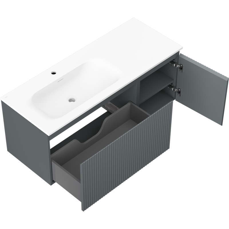 Mexen Rivel баня шкаф 120 см с умивалник Vela ляв, 1S, 1D, гофриран, графит мат/бял мат - 91A23-12047-3-BBFF66-W23L01