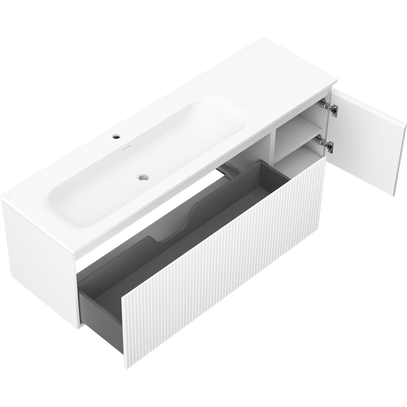 Mexen Rivel 160 см шкаф за баня с мивка Vela ляв, 1S, 1D, цялостен, бял мат