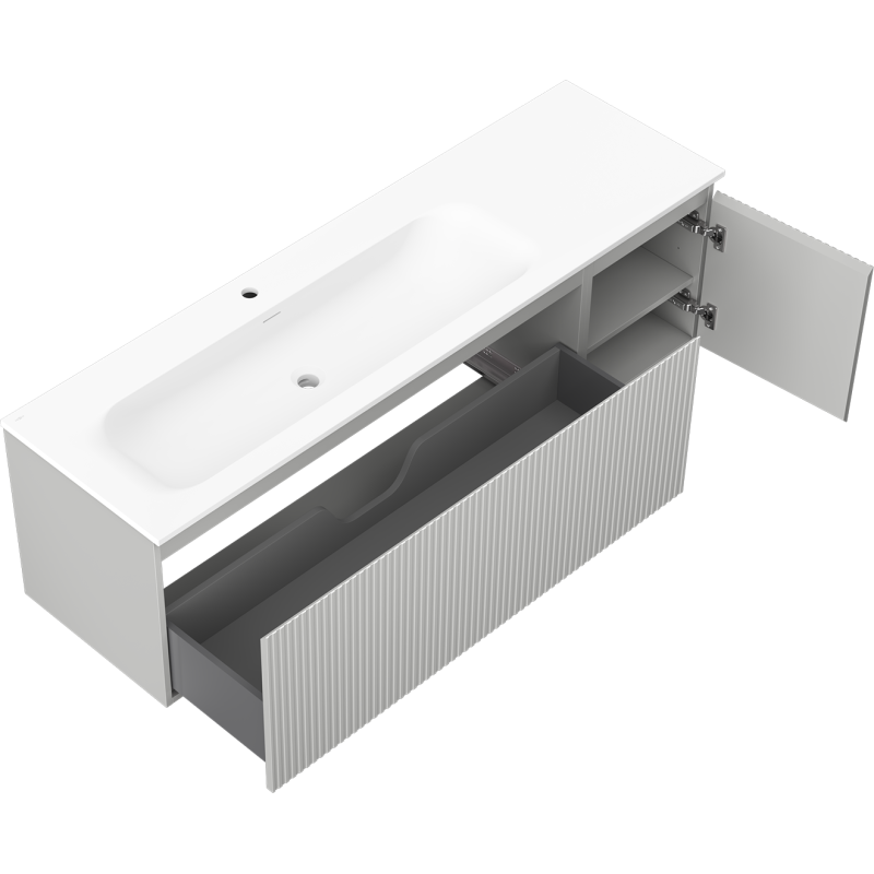 Mexen Rivel шкаф за баня 160 см с мивка Vela лява, 1S, 1D, оребрен, сив мат/бял мат - 91A23-16047-3-BBFF62-W23L01
