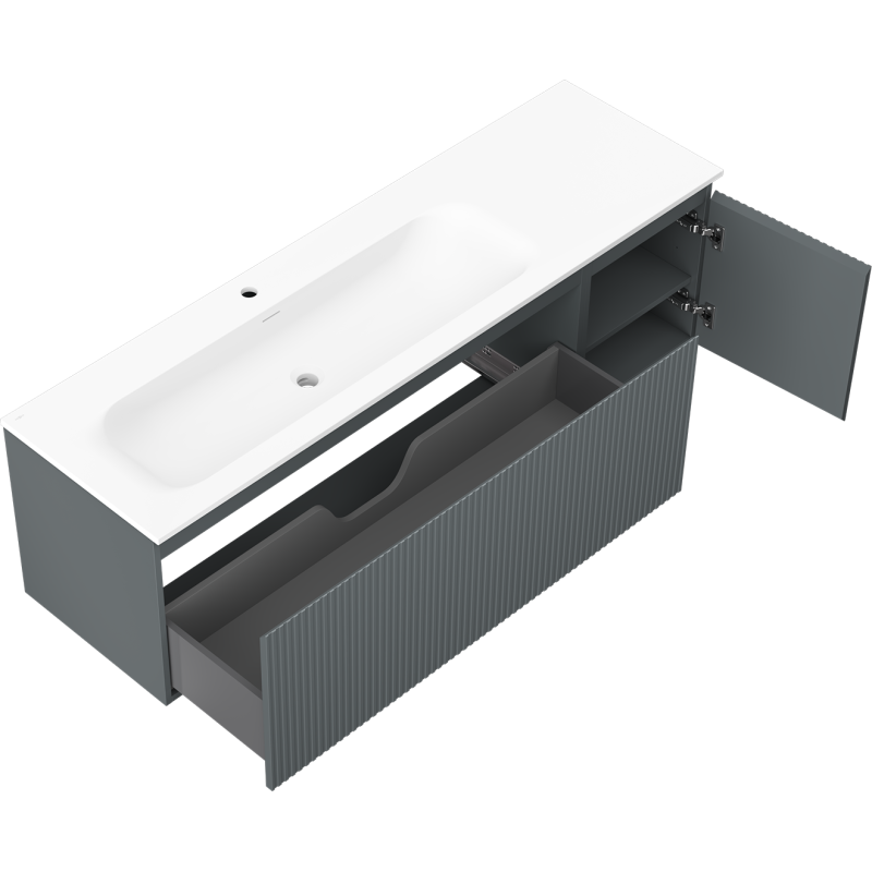Mexen Rivel шкаф за баня 160 см с умивалник Vela ляв, 1S, 1D, набразден, графит